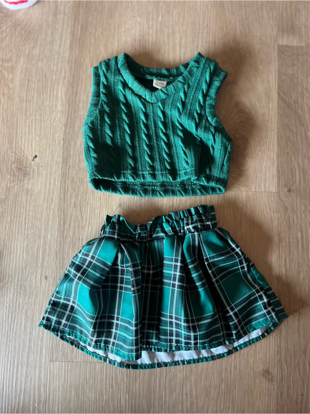 Green Plaid & Cable-Knit Kids Accessories Set - Brand: